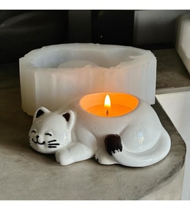Uyuklayan Kedi Tealight Mumluk Silikon Kalıp