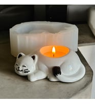 Uyuklayan Kedi Tealight Mumluk Silikon Kalıp