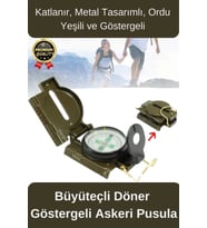 Premium Metal Taşınabilir Katlanır Tel Kılavuzlu Büyüteçli Göstergeli Ordu Yeşili Kamp Askeri Pusula