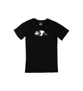 Uyuyan Panda Baskılı Siyah Tişört