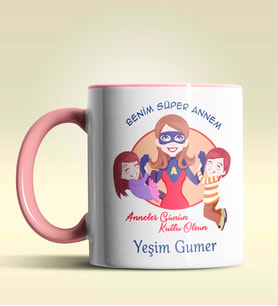 Kişiye Özel Benim Süper Annem 2 Temalı Pembe Kupa Bardak (Pembe)