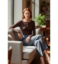 Kadın Fitted Vücuda Oturan Esnek Örme Bluz Havuz Yaka Standart Kol Çıtçıt Detaylı Kışlık Casual