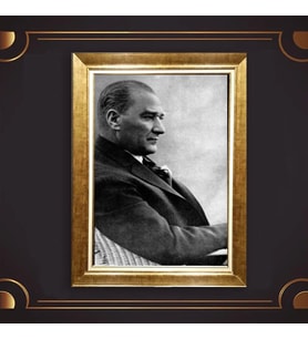 Özel Seri Paspartulu Çerçeveli Atatürk Tablo l387 (Gold)