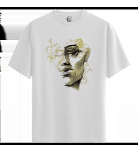Abstract Face - %100 Pamuklu Kadın Beyaz Tişört - Premium Quality