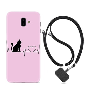 Samsung J6 Plus J7 Prime J7 Pro M20 Kılıf Boyun Askılı Silikon Pink Cat Heart 1303