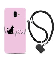 Samsung J6 Plus J7 Prime J7 Pro M20 Kılıf Boyun Askılı Silikon Pink Cat Heart 1303