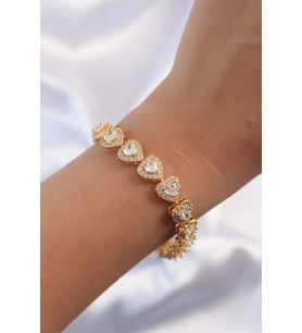 Pirinç Vip Seri Gold Renk Zirkon Taşlı Kalp Model Bileklik 5886 - SSSSSS1985-3097