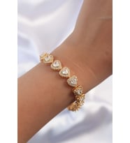 Pirinç Vip Seri Gold Renk Zirkon Taşlı Kalp Model Bileklik 5886 - SSSSSS1985-3097