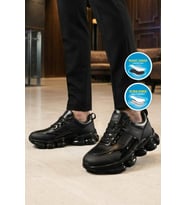 Walkway Siyah Bağcıklı Kalın Rahat Tabanlı Erkek Casual Yürüyüş Ayakkabı Sneaker Zenith