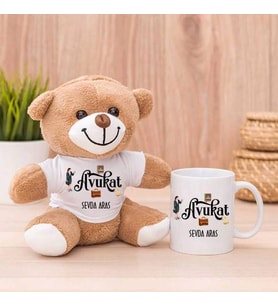 Bayan Avukata Hediye Peluş Ayıcık ve Kupa Bardak (Model 1)