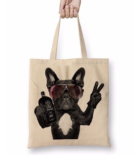 Bulldog Pug Köpek Bez Çanta Uzun Saplı