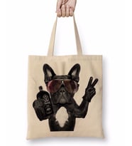Bulldog Pug Köpek Bez Çanta Uzun Saplı