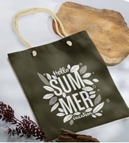 BK Gift Yaz Temalı Haki Halat Saplı Kumaş Plaj Çantası -1, Baskılı Omuz Çantası, Alışveriş Çantası, Arkadaşa Hediye, Sevgiliye Hediye
