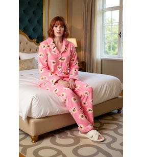Tarz Rahat Uzun Kollu Geniş Paça Animal Wellsoft Örme Pijama Takımı