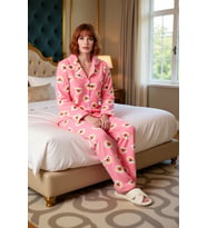 Tarz Rahat Uzun Kollu Geniş Paça Animal Wellsoft Örme Pijama Takımı