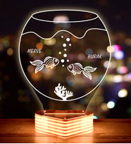Kişiye Özel Balıklı Akvaryum 3D LED Lamba (Beyaz)