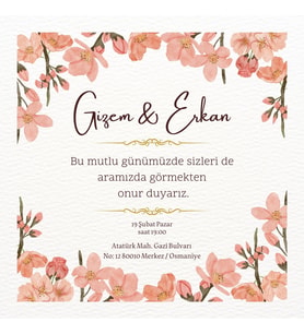 Kına ve Düğün Davetiyesi 100 adet Kişiye özel Zarfsız model