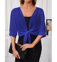 Kadın Truvakar Kol önden Bağlamalı Kısa şifon Bolero Ceket (Mavi)