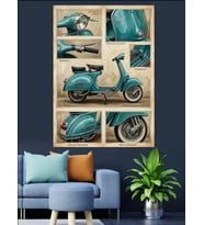 Klasik Turkuaz Scooter Motor Kolajı Dekoratif Kanvas - Mdf Ahşap Tablo