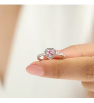 925 Ayar Gümüş Pembe Kalp Tasarımlı Pandora Tarz Kadın Yüzük So0014