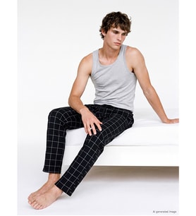 LC WAIKIKI Siyah Regular Fit Ekose Desenli Erkek Pijama Altı
