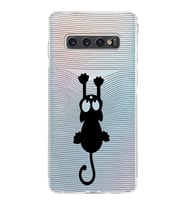Samsung Galaxy S10  Kamera Korumalı Kapak Çizgi Kedi Tasarımlı  Şeffaf  Kılıf