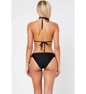 Kadın Bikini Takımı Üçgen Kaplı Aksesuarlı Normal Bel Slip Kesim Düz Renk Örme Kumaş Yazlık