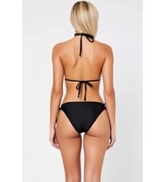 Kadın Bikini Takımı Üçgen Kaplı Aksesuarlı Normal Bel Slip Kesim Düz Renk Örme Kumaş Yazlık