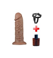 Belden Bağlamalı Yeni Nesil Çift Katmanlı 26,6 cm Realistik Kalın Dildo Melez Penis
