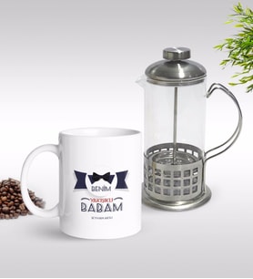 BK Gift Kişiye Özel Benim Yakışıklı Babam Tasarımlı Kupa & French Press Seti-1 (Model 1)