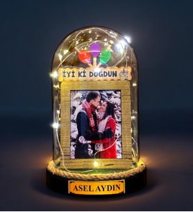 Kişiye Özel Fotoğraflı ve Yazılı Led Lambalı Fanus - İyi Ki Doğdun Temalı