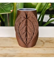 3D Baskı Yaprak Desenli Kap - Kalp Yaprağı Süslemeli Dekoratif Kap-Kahverengi