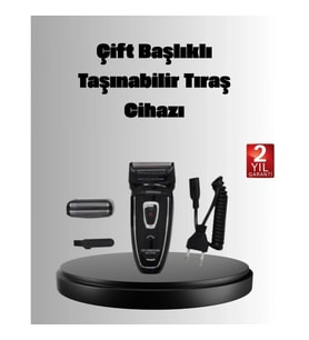 Mey İthalat® Şarjlı Kablosuz Tıraş Makinesi Çift Başlık Kuru Tıraş Ergonomik Taşınabilir