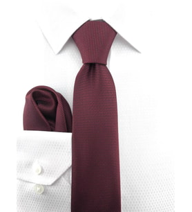 PİERRONİ Bordo Oxford Desen Mendilli Kravat