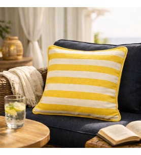 Faralya Life %70 Pamuk %30 Polyester Çizgili Pamuk Dokulu Biyeli Tekli Kırlent Kılıfı - 45x45 cm Dekoratif Yastık Kılıfı