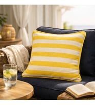 Faralya Life %70 Pamuk %30 Polyester Çizgili Pamuk Dokulu Biyeli Tekli Kırlent Kılıfı - 45x45 cm Dekoratif Yastık Kılıfı
