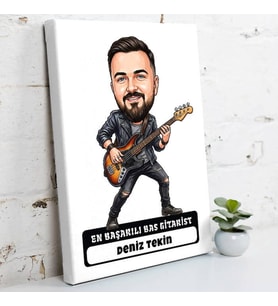 Bas Gitariste Hediye Erkek Karikatürlü Kanvas Tablo