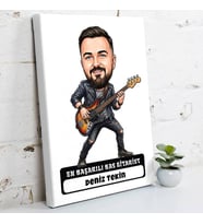 Bas Gitariste Hediye Erkek Karikatürlü Kanvas Tablo