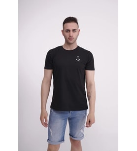 The Socks Company 23SCTS223U Çapa Nakışlı Bisiklet Yaka Siyah Tshirt