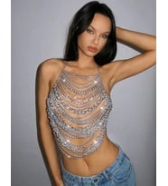 Pilelistore Gümüş Zincir Aksesuarlı Crop
