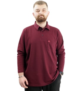 Mode XL Büyük Beden Erkek Sweatshirt Polo Yaka Uzun Kol WAFFLE 23449 Bordo