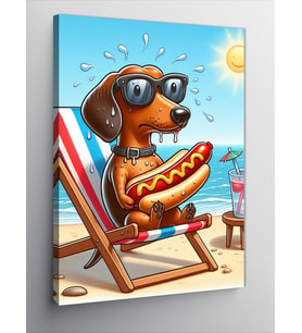 Kanvas Tablo Hotdog Yiyen Sevimli Köpek