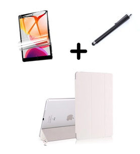 Apple iPad 2 3 4 Kılıf Set PU Deri Smart Tablet Kilifi Ekran Koruyucu + Kalem (Beyaz)