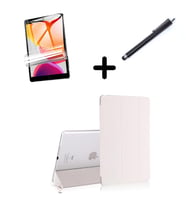 Apple iPad 2 3 4 Kılıf Set PU Deri Smart Tablet Kilifi Ekran Koruyucu + Kalem (Beyaz)