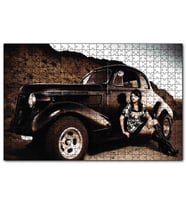 Cakapuzzle  Eski Model Araba ile Kız 120 Parça Puzzle Yapboz MDF (Ahşap)