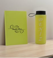 BK Gift Kişiye Özel İsimli Sarı Defter ve Matara Hediye Seti-3, Sevgiliye Hediye, Arkadaşa Hediye, Yeni İş Hediyesi