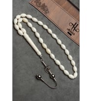 Erkek Süleymaniye Püsküllü 7x11mm Arpa Kesim Deve Kemiği Tesbih (Beyaz)
