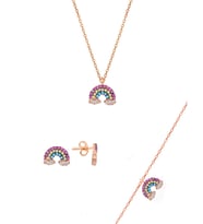 Söğütlü Silver Gümüş rose renkli taşlı gök kuşağı üçlü set
