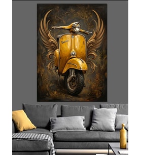Kanatlı Sarı Scooter Motor Posteri Dekoratif Kanvas - Mdf Ahşap Tablo