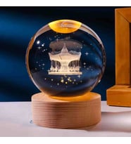 Wolawood Kristal Cam Kar Küresi 3D Işıklı LED Lamba USB Kablolu Ahşap Standlı Özel Gün Işığı Dekoratif Hediyelik Konsept Masaüstü Aksesuar Şık Zarif Süs Biblo Dekor Top Özel Üretim Premium Ay Küre Seti